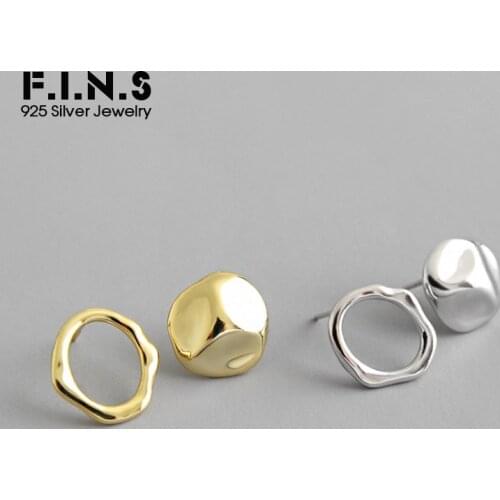 F.I.N.S Personalized 925 Sterling Silver Aymmetrical Earrings Small Circle Round Stud Earrings Geometry Concave Korean Earrings