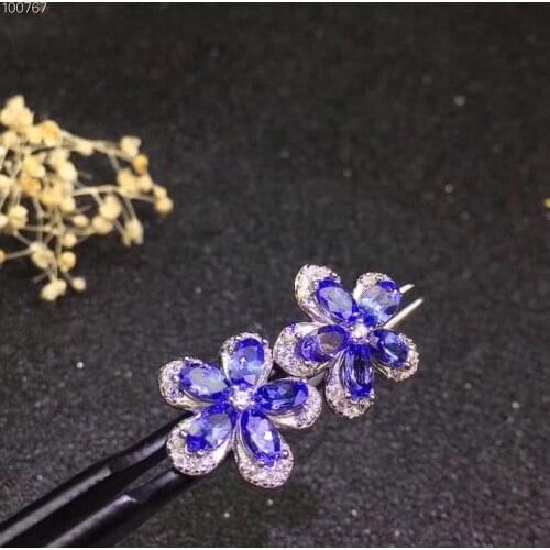 100% Natural and real Tanzanite Earring 925 sterling silver Fine jewelry Birthday Best Gift