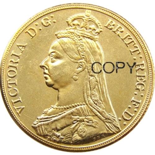 1887 Queen Victoria Gold Double Sovereign Two Pounds Gold Plated Copy Coin