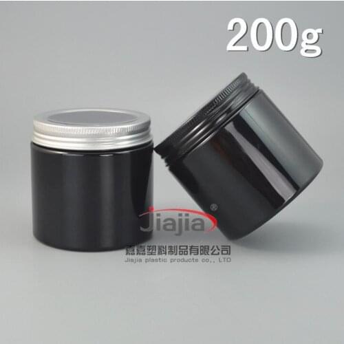 200g PET black Cosmetic Jar with black/silverAluminum Cap(with window), 200ml black PET Packaging,for food storage and cream jar