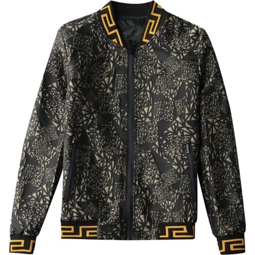 2020 new new features mens fashion gold printed baseball jacket zipper jacket