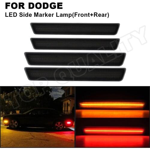 4Pcs Front Amber Rear Red LED Side Marker Light For Dodge Challenger 2015 2016 2017 2018 2019 2020 Side Marker Lamps Smoke Lens