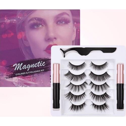 5 Pairs 3D Magnetic Eyelashes with Magnetic Eyeliner and Tweezer Set Makeup Tool