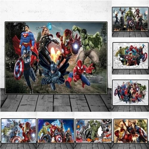 5D Diamond Painting Marvel Avengers Anime Poster Superhero Iron Man Spiderman Hulk Movie Diamond Embroidery Home Decor