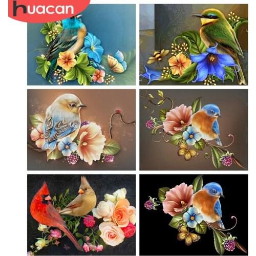HUACAN 5D DIY Diamond Painting Bird Mosaic Flower Full Square Diamond Embroidery Animal Mosaic Cross Stitch Home Decor Craft Kit