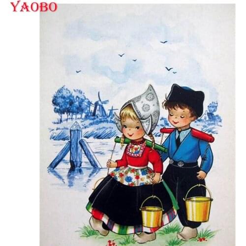 Diamond Embroidery Holland Windmill DIY 5D Diamond Painting Square/Round Cross Stitch Cartoon boy and girl Diamond Mosaic Kits