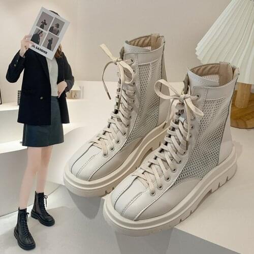 Dr. Martens Boots Women 's Summer Thin Breathable New Thick Bottom White Mesh Hollow Short Boots Women 's Summer Sandals