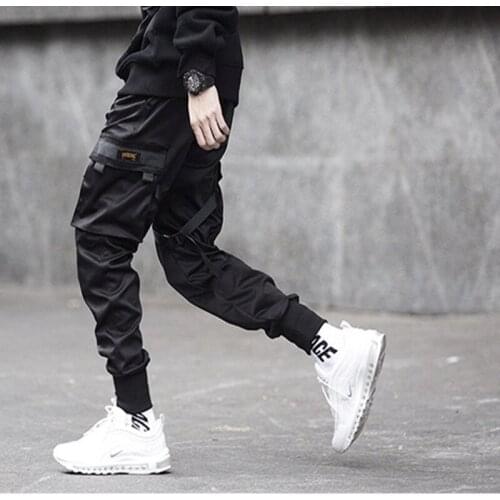 Men Multi-Pocket Elastic Waist Design Harem Cargo Pant Streetwear Hip Hop Casual Trousers Male Dancing Pants