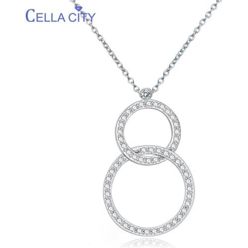 Cellacity Trendy Clavicle Chain Double Circles Silver 925 Jewelry Gemstones Necklace for Women Temperament Gourd Neck Ornament