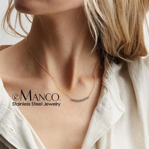 E-Manco ladies crystal pendant chokers necklaces fashion stainless steel necklace for women layered necklace jewelry