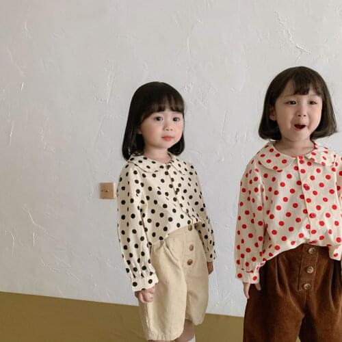 Korean childrens shirt Polka Dot Baby collar childrens long sleeve cotton Dot Shirt spring and autumn baby top