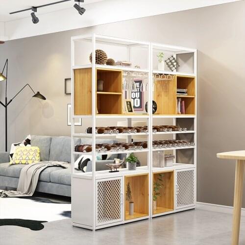 Nordic creative display cabinet creative iron red wine cup holder solid wood decoration partition shelf floor-type wine rack