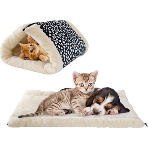 Pet Dog Cat Bed Puppy House Warm Soft Pet Cushion Dog Kennel Cat Castle Multi-function Blanket Dots Leopard pet House