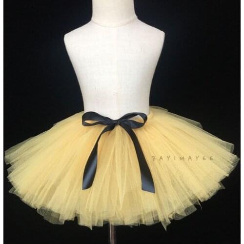 Cute Girls Beige Tutu Skirt Infant Baby Fluffy Tulle Pettiskirts Ballet Dance Skirts with Black Bow Kids Birthday Party Skirts