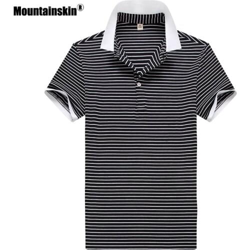 Mountainskin Men Polo Shirt Summer Short Sleeve Striped Contrast Color New Casual Shirts Fashion Male Brand Clothing MT154