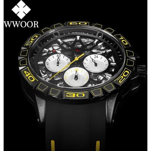 WWOOR 2021 New Top Brand Fashion Luxury Hollow Out Men Watch Quartz Waterproof Sports Chronograph Wristwatches Relogio Masculino