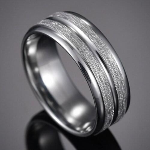 Mens Ring Fashion Glamour Jewelry Women Ring Stainless Steel Silvery Ladies Matte Stripe Design Size 7-11 Jewelry