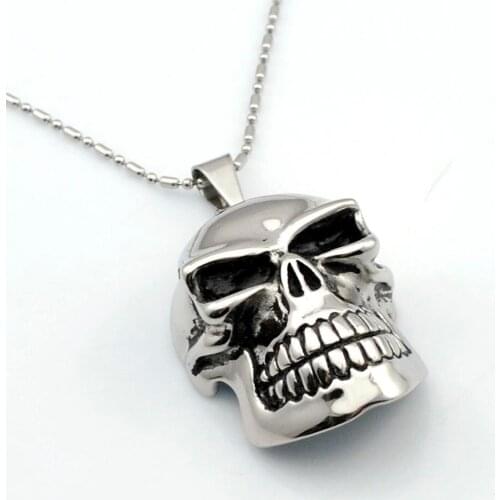 Dolaime Mens Stainless Steel Skeleton Punk Rock Skull Pendant Necklace Retro Fashion Gothic Bikers Jewelry Gifts,GP1657