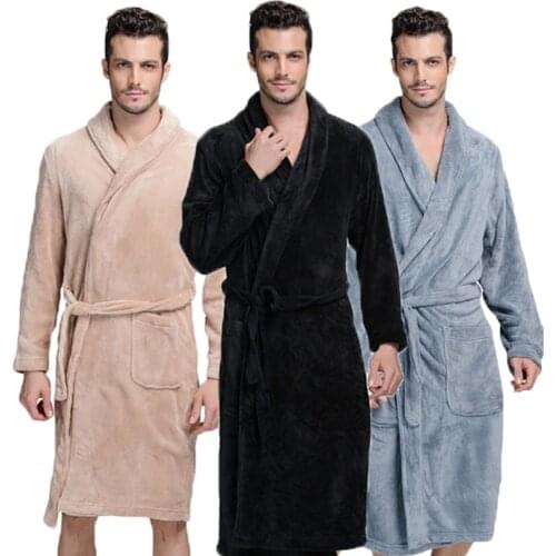 Bathrobe Men Winter thick flannel robe Men male long coral fleece bathrobe man plus size XXL Pajamas sleepwear Kimono robe