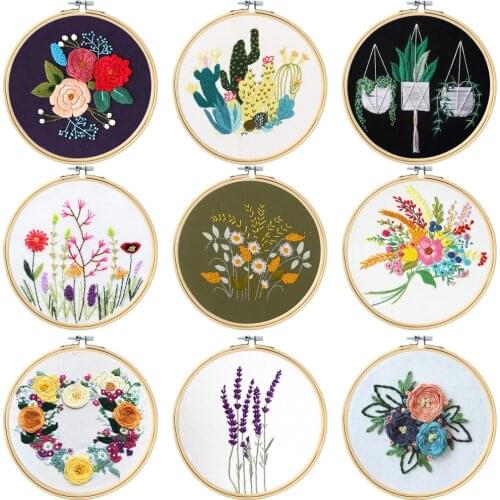 Kit Broderie Embroidery Thread Punch Needle Kit Bordered Embroidery Equipment Tool Set Circle Flower Cross Stitch Home Decor