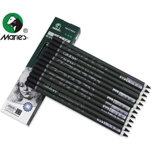 Maries 12Pcs Sketch Charcoal Pencil For Painting Special/Neutral/Soft Pencils Set Drawing Stationery School Pencil For Students