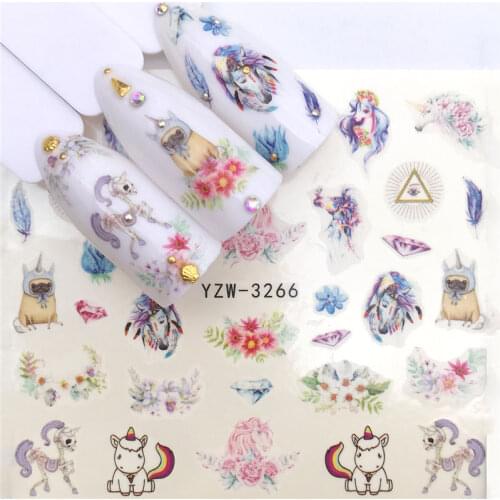 Stickers for Nails Unicorn Peony Flowers DIY Water Sliders Manicure Decor Watercolor Nail Art Accessories Nail Sticker Designer