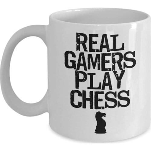 Real Gamers Play Chess - Board Game Geek Distressed Coffee Mug (11 oz, White)