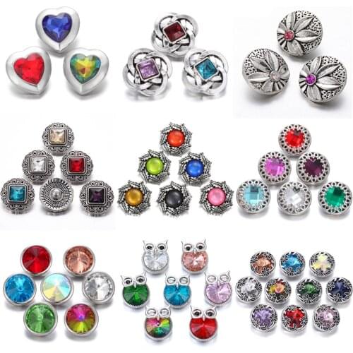 New Snap Jewelry Lots Rhinestone Flower Owl Starfish Metal 18mm Snap Buttons Fit Snap Button Bracelet Bangles DIY Button Jewelry