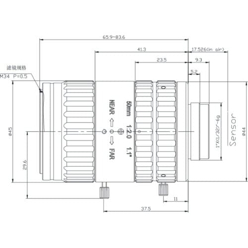 20 Mega Pixel C-Mount 50mm 1.1" F2.0 High resolution FA / Machine Vision fixed focal length lenses manual Iris CCTV lens
