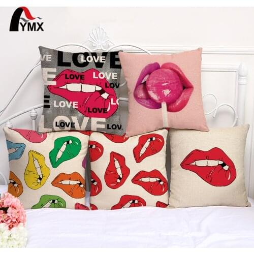 Personality Creative Sexy Lips Cushion Cover Cotton Linen Throw Pillow Case Cushion Cover Car Home Sofa Decorative Pillowcase