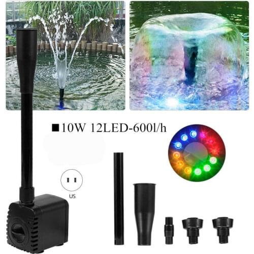 10W 600l Ultra-Quiet Submersible Water Pump with 12 LED Light For Pond Aquarium Fish Tank Fountain Filter Circulation Water Pump