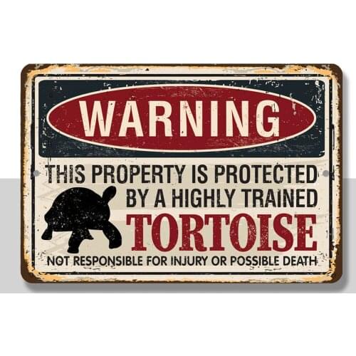 Warning Property Protected By Tortoise Metal Sign - Makes a Funny Room Decor