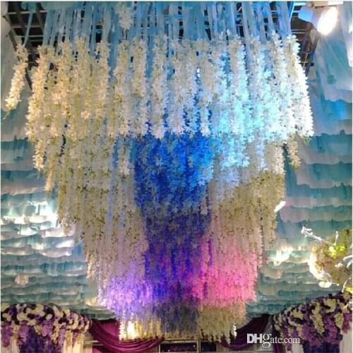 Five Branches Each Bouquet Artificial Hanging Orchids Plants Fake Silk Flower Vine 5 color For Wedding Backdrop Party Decoration
