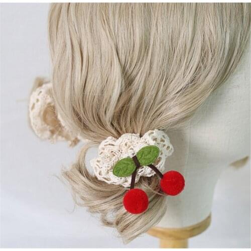 Handmade Lolita Girl Cherry Lace Hair Circle Hair Rope Headdress Women Hair Accessories B1586