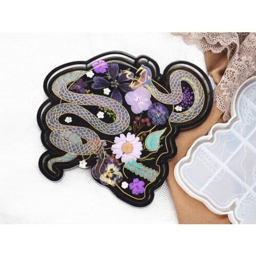 DIY Crystal Epoxy Resin Mold Mirror Snake Skull Plate Decoration Dish Silicone Mold For Resin
