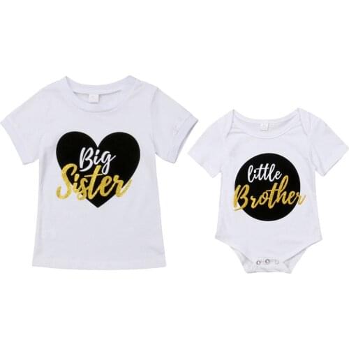 Family Set Newborn Baby Big Sister Little Brother Romper Bodysuit T-shirt Clothes