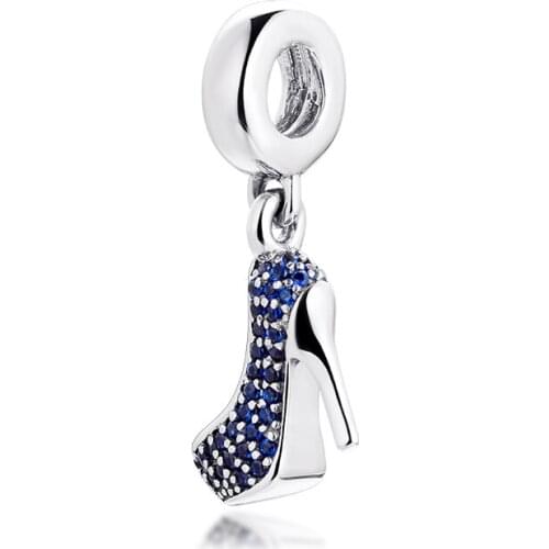 CKK 925 Sterling-Silver-Jewelry Blue Stiletto Dangle Beads Fits Pandora Charms Bracelets Necklaces Free Shipping