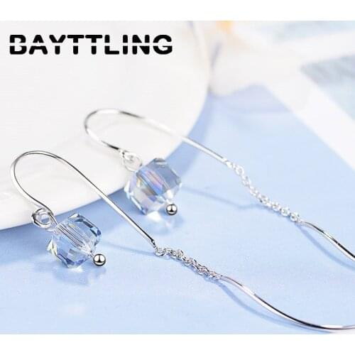 BAYTTLING New 925 Sterling Silver 60MM Fine Multicolored Round Crystal Wave Drop Earrings For Women Fashion Wedding Jewelry Gift