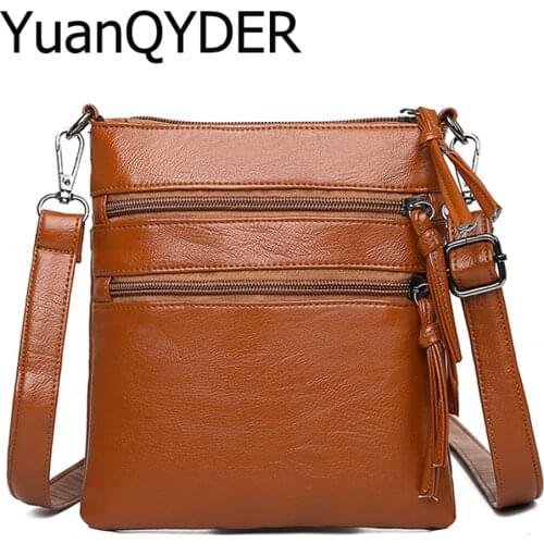 Vintage Double Zipper Tassel Crossbody Bags for Women Solid Color Pu Leather Shoulder Bag Designer Ladies Light Travel Bag Purse