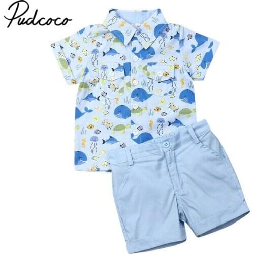 2019 Summer new Clothing Sets boy Cotton casual childrens wear Baby Boys Dress shirt+ Shorts Pants 2 Pcs Clothes Sets