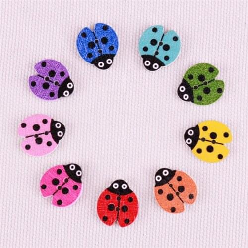 2016 new arrival cartoon ladybird cucito botones colorful wooden buttons natural color clothes skirt sewing accessories 60 pz