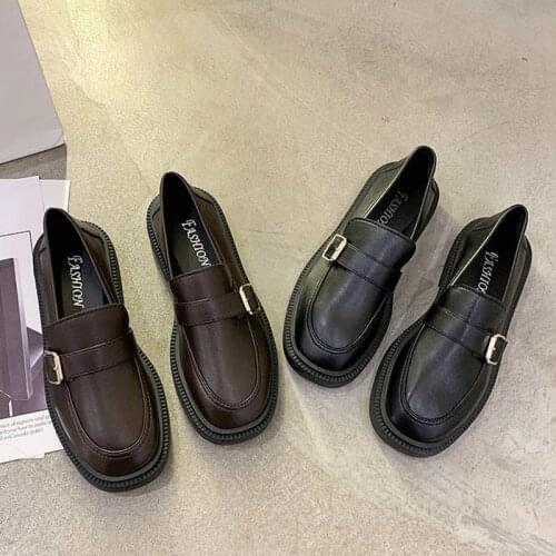 2020 Autumn Women Oxford Shoes Buckle Slip on Shoes Buckle Loafers Sewing Leather Casual Shoes For Female zapatos mujer 8865G