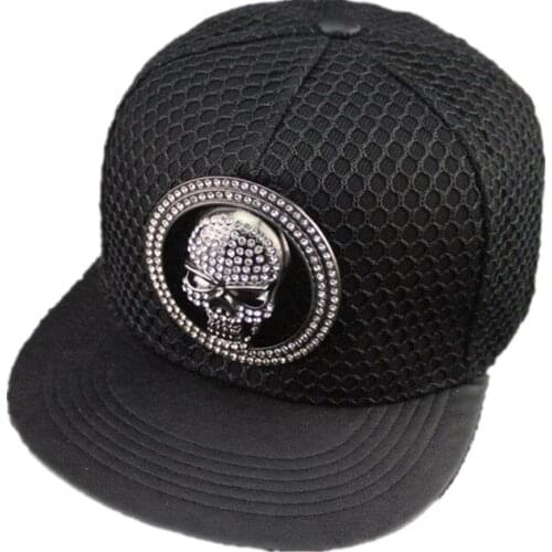2021 Acrylic Metal Skull Baseball Cap Hip-hop Cap Adjustable Snapback Hats for Men and Women