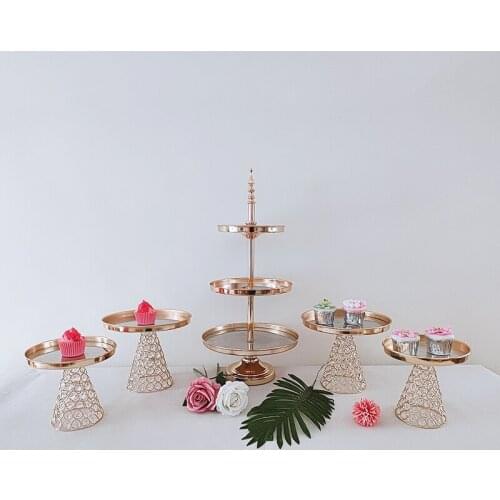 3pcs-8pcs Crystal Metal Cake Stand Set Mirror Cupcake Decorations Dessert Pedestal Wedding Party Display Tray