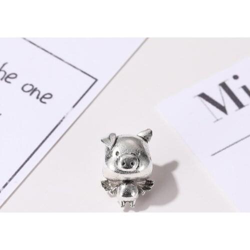 5PCS Wholesale Cartoon Zinc Alloy Charm Flying Pig Animal Bead Fit Original Snake Bracelet Necklace DIY Women Jewelry Making