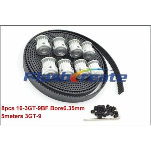 8pcs 16 Teeth 3GT Pulley Bore 6.35mm + 5meters 3GT Rubber Timing Belt Width 9mm GT3 timing belt pulley 3D Printer Parts