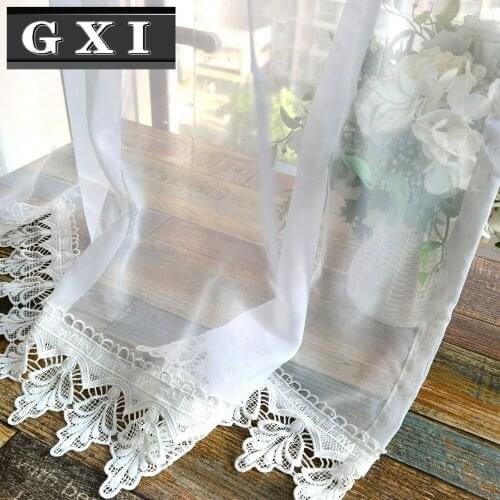 White half curtain for kitchen transparent sheer tulle lace tassel Short door curtain for bar home decor customized