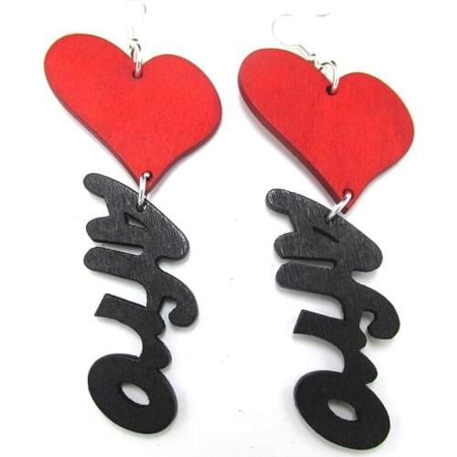 Free shipping!! Love Afro Word Wood Earrings