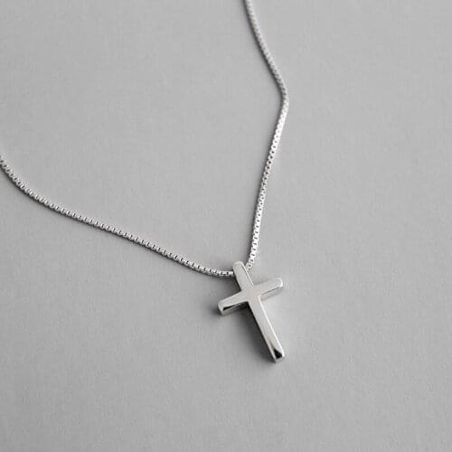 100% S925 Sterling Silver Fine Jewellery Cross Pendant Necklace Office Lady Chain Necklaces Wedding Party Gift