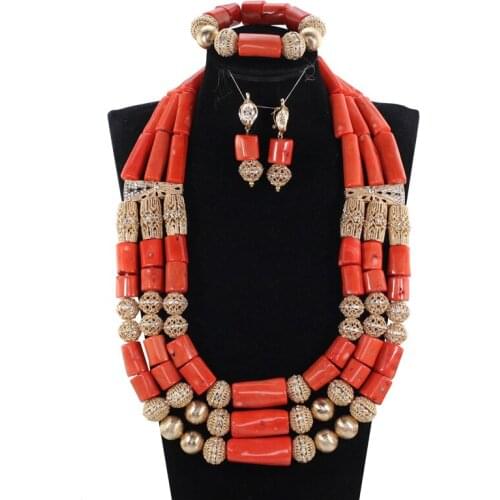 Dubai Gold Statement Original Coral African Wedding Jewelry Set Nigerian Coral Beads Women Jewelry Set Free Shipping CNR350